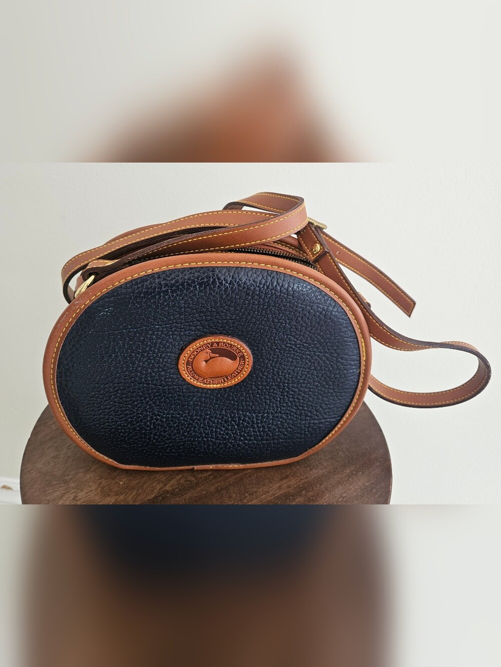 Dooney & Bourke Navy Pebbled Leather Crossbody with Brown Trim